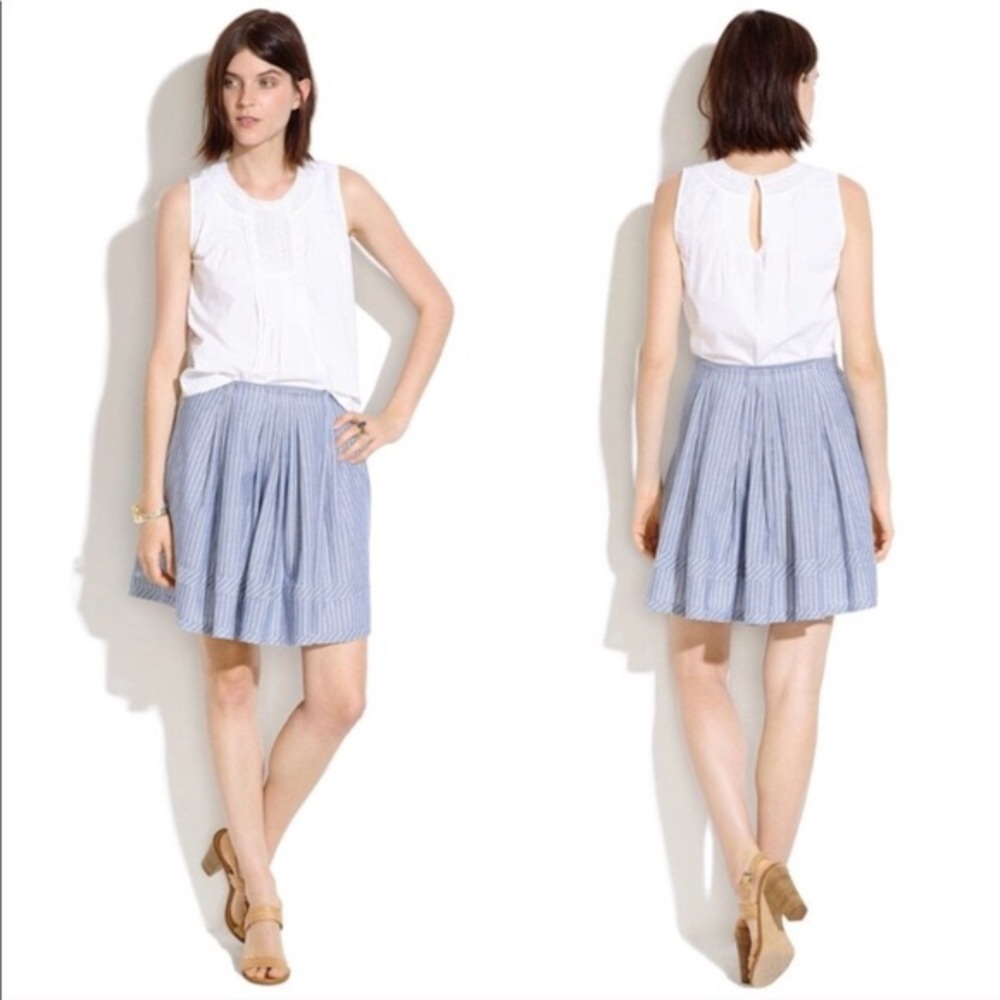 Madewell Blue and White Stripe Pleated Skirt